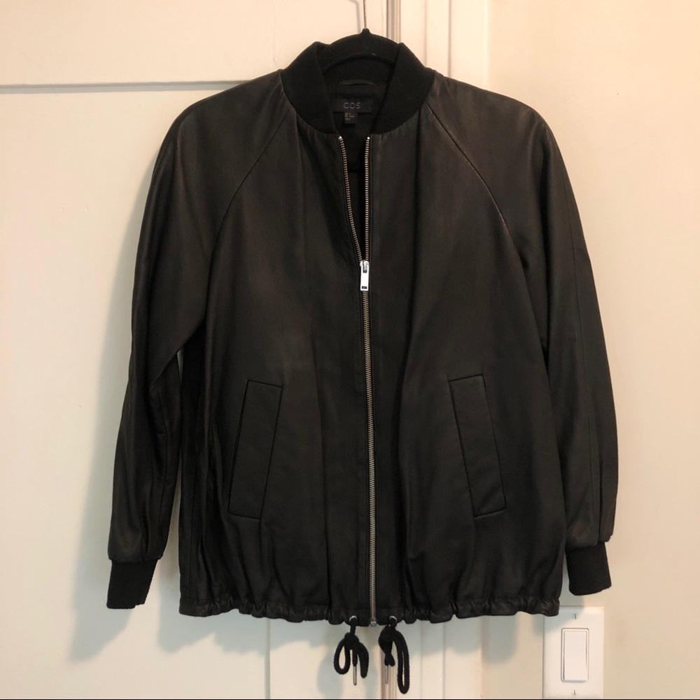 COS black bomber leather jacket
